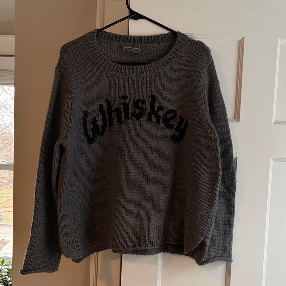 Wooden Ships Heather Gray Sweater with Black 'Whiskey' Text - Picture 4 of 5